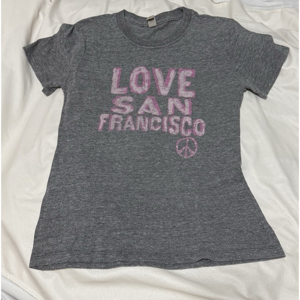 Blue 84 Girls T-Shirt Gray Short Sleeve Size L 14-16 Love San Francisco Peace